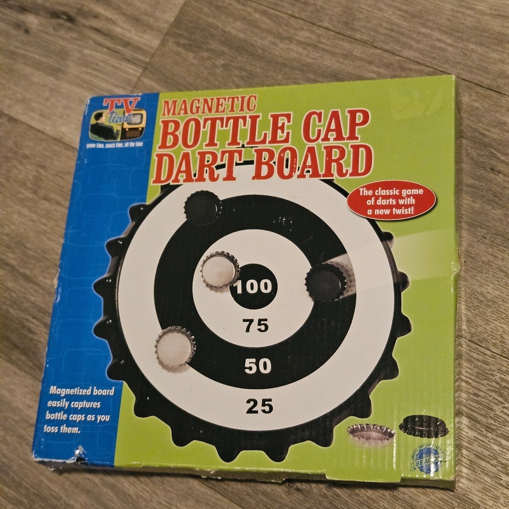 Magnetic Bottle Cap Dart Board – Open Box Can be Hung or Stand